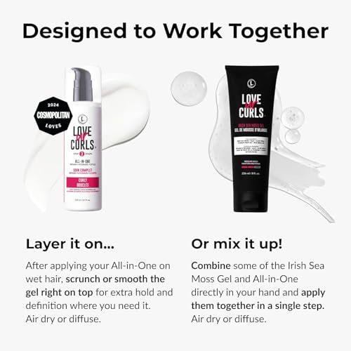 Love Ur Curls® All-in-One Curl Cream Styler & Irish Sea Moss Hair Gel Bundle - Define, Hydrate & Style Curly Hair with Shea Butter, Medium Hold Curl Styling Gel to Reduce Frizz (8.25 Fl Oz, Pack of 2) Avelisse