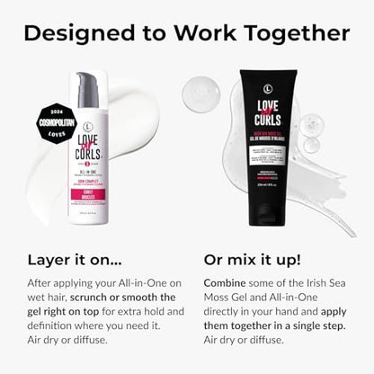 Love Ur Curls® All-in-One Curl Cream Styler & Irish Sea Moss Hair Gel Bundle - Define, Hydrate & Style Curly Hair with Shea Butter, Medium Hold Curl Styling Gel to Reduce Frizz (8.25 Fl Oz, Pack of 2) Avelisse