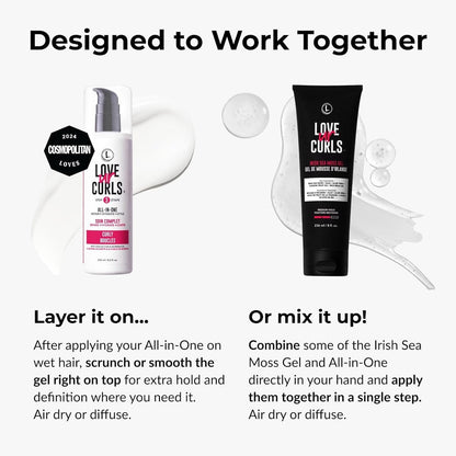 Love Ur Curls® All-in-One Curl Cream Styler & Irish Sea Moss Hair Gel Bundle - Define, Hydrate & Style Curly Hair with Shea Butter, Medium Hold Curl Styling Gel to Reduce Frizz (8.25 Fl Oz, Pack of 2) Avelisse