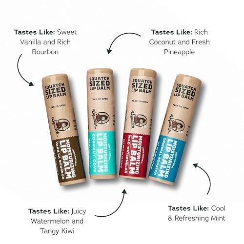 Dr. Squatch Natural Lip Balm for Men – 4-Pack: Original Squatch, Vanilla Bourbon, Coconut Cove, Wild Watermelon – Dry, Chapped Lip Care with Coconut Oil, Shea Butter & Beeswax - görsel 10