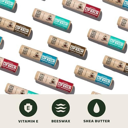 Dr. Squatch Natural Lip Balm for Men – 4-Pack: Original Squatch, Vanilla Bourbon, Coconut Cove, Wild Watermelon – Dry, Chapped Lip Care with Coconut Oil, Shea Butter & Beeswax