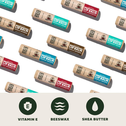 Dr. Squatch Natural Lip Balm for Men – 4-Pack: Original Squatch, Vanilla Bourbon, Coconut Cove, Wild Watermelon – Dry, Chapped Lip Care with Coconut Oil, Shea Butter & Beeswax
