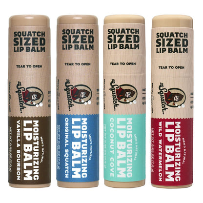Dr. Squatch Natural Lip Balm for Men – 4-Pack: Original Squatch, Vanilla Bourbon, Coconut Cove, Wild Watermelon – Dry, Chapped Lip Care with Coconut Oil, Shea Butter & Beeswax