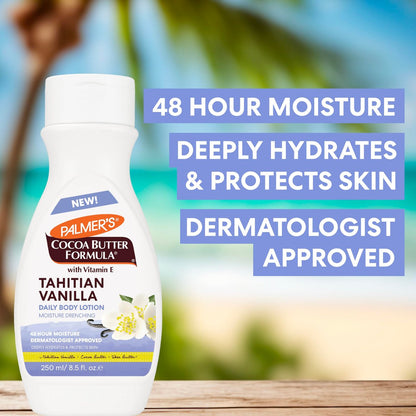 Palmer's Cocoa Butter Formula Tahitian Vanilla Body Lotion, 8.5 oz - Daily Moisturizing Lotion for Dry Skin with Shea Butter & Vitamin E, 48-Hour Deep Moisture