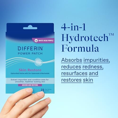 Differin Power Patches for White Head Pimples, Hydrocolloid Patches with Zinc Hyaluronate & Niacinamide, 4-in-1 Hydrotech™ Formula, 23 Count - görsel 18