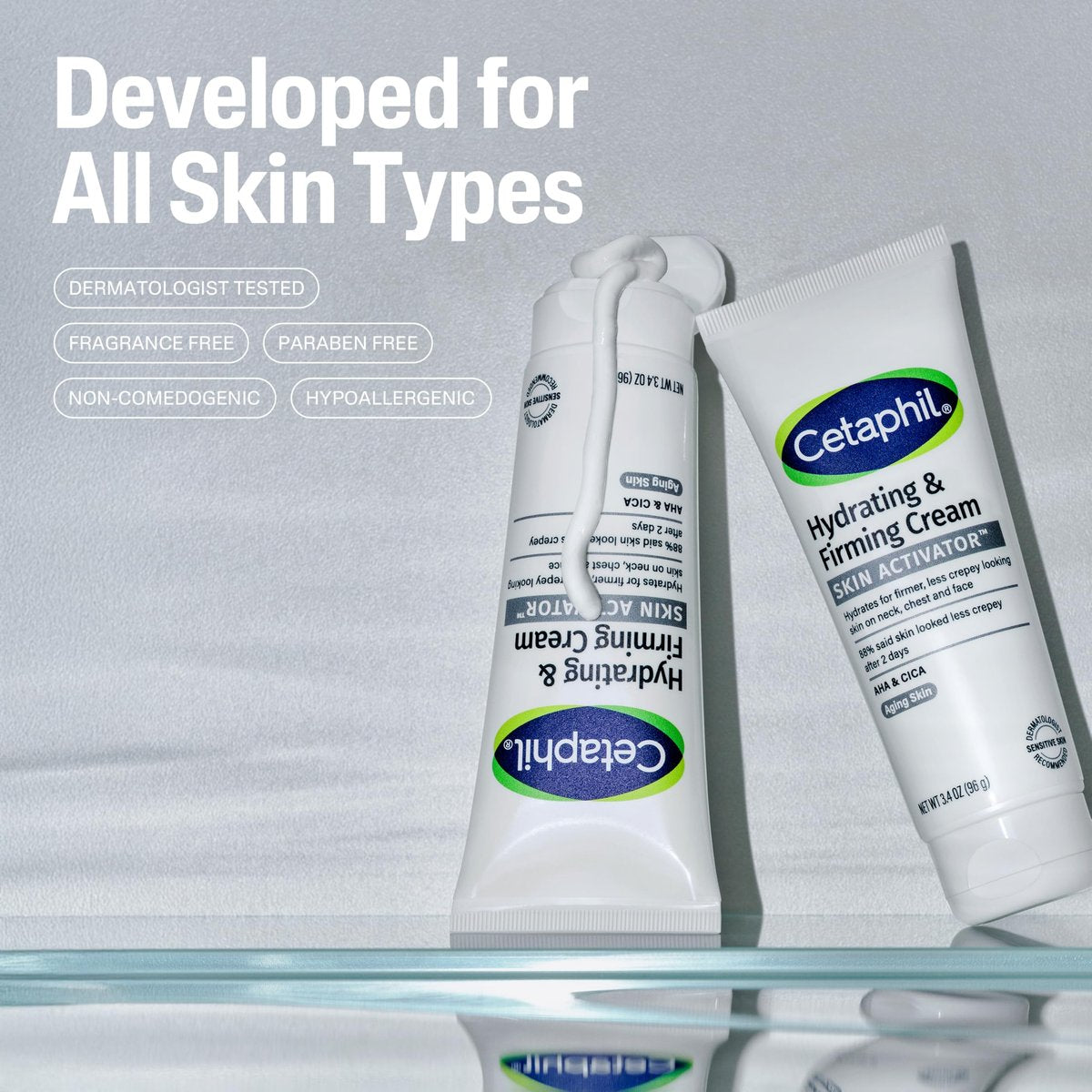 Cetaphil Skin Activator Hydrating & Firming Cream for Face, Neck & Chest 3.4 oz - Mandelic Acid (AHA) and Centella Asiatica (CICA) Anti-Aging Skincare - görsel 3
