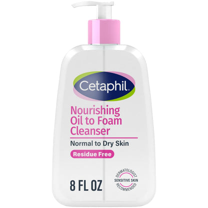 Cetaphil Nourishing Oil to Foam Facial Cleanser for Normal to Dry Skin, 8 fl oz - Up to 24 Hour Hydration