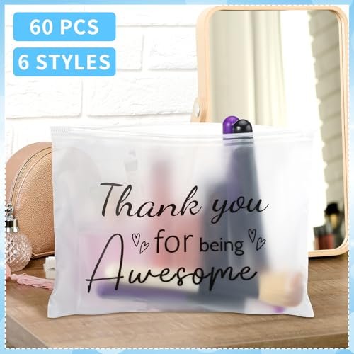 Sunnyray 60 Pcs Thank You Cosmetic Bags Bulk Inspirational Quotes for Women - EVA Makeup Bag Toiletry Pouch - görsel 10