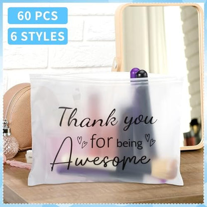 Sunnyray 60 Pcs Thank You Cosmetic Bags Bulk Inspirational Quotes for Women - EVA Makeup Bag Toiletry Pouch