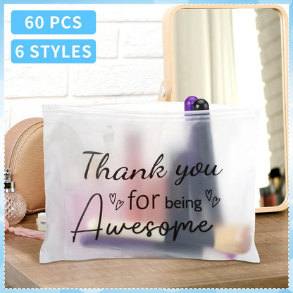 Sunnyray 60 Pcs Thank You Cosmetic Bags Bulk Inspirational Quotes for Women - EVA Makeup Bag Toiletry Pouch