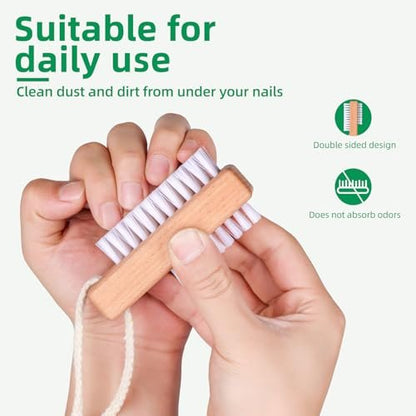 BONUMVITA Wooden Nail Brush Set – 2 Pack Two-Sided Stiff Nail Scrubber Brushes with Hanging Rope for Fingernails and Toes