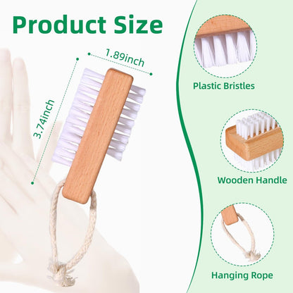 BONUMVITA Wooden Nail Brush Set – 2 Pack Two-Sided Stiff Nail Scrubber Brushes with Hanging Rope for Fingernails and Toes
