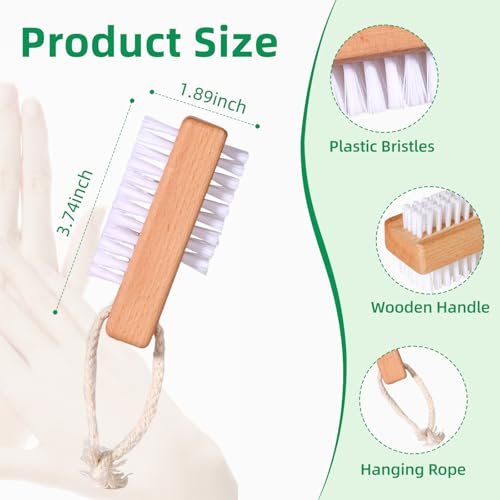 BONUMVITA Wooden Nail Brush Set – 2 Pack Two-Sided Stiff Nail Scrubber Brushes with Hanging Rope for Fingernails and Toes - görsel 4