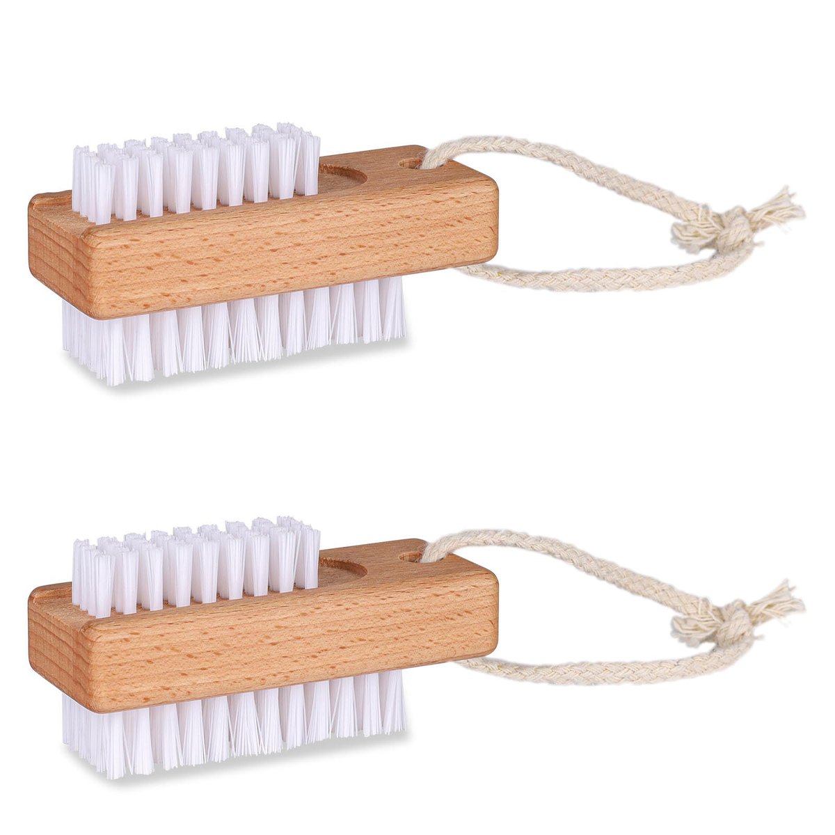 BONUMVITA Wooden Nail Brush Set – 2 Pack Two-Sided Stiff Nail Scrubber Brushes with Hanging Rope for Fingernails and Toes - görsel 1