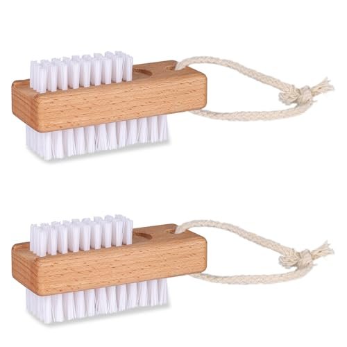 BONUMVITA Wooden Nail Brush Set – 2 Pack Two-Sided Stiff Nail Scrubber Brushes with Hanging Rope for Fingernails and Toes - görsel 2