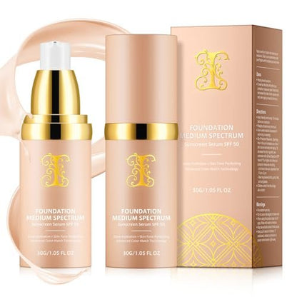 4-in-1 Color Changing Foundation with SPF 50 Sunscreen Serum – Light Spectrum, Longwearing, Waterproof & Deep Hydrating for All Skin Types