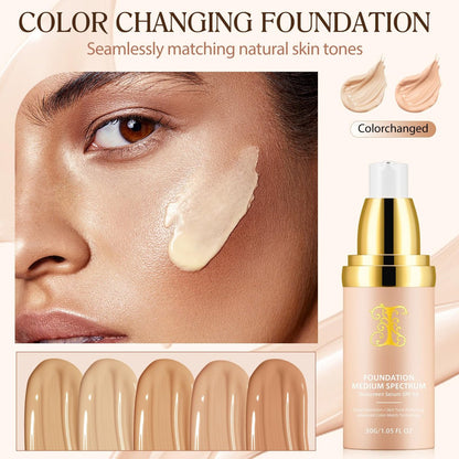 4-in-1 Color Changing Foundation with SPF 50 Sunscreen Serum – Light Spectrum, Longwearing, Waterproof & Deep Hydrating for All Skin Types