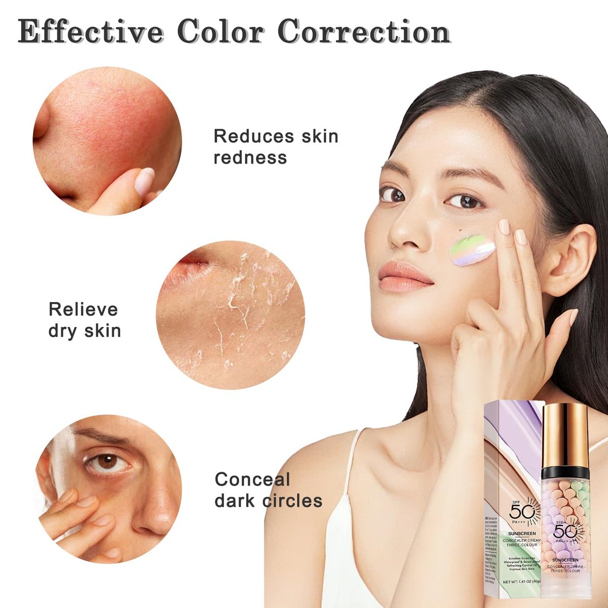 3 In 1 Primer for Face Before Makeup, Sunscreen Isolation Cream Face Tinted Moisturizer, SPF 50, One Step Color Corrector, Makeup Primer Oil Control & Concealer Skin Tone Correcting - görsel 7