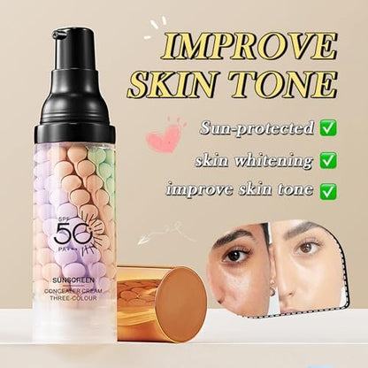 3 In 1 Primer for Face Before Makeup, Sunscreen Isolation Cream Face Tinted Moisturizer, SPF 50, One Step Color Corrector, Makeup Primer Oil Control & Concealer Skin Tone Correcting