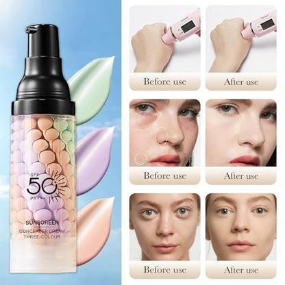 3 In 1 Primer for Face Before Makeup, Sunscreen Isolation Cream Face Tinted Moisturizer, SPF 50, One Step Color Corrector, Makeup Primer Oil Control & Concealer Skin Tone Correcting