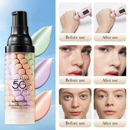 3 In 1 Primer for Face Before Makeup, Sunscreen Isolation Cream Face Tinted Moisturizer, SPF 50, One Step Color Corrector, Makeup Primer Oil Control & Concealer Skin Tone Correcting