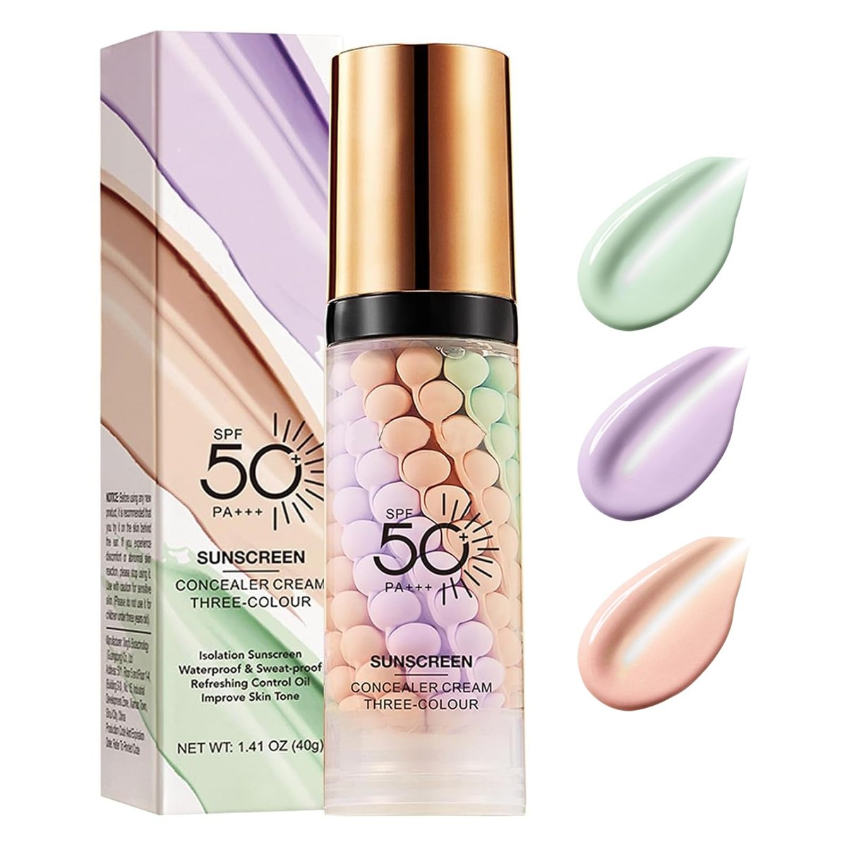 3 In 1 Primer for Face Before Makeup, Sunscreen Isolation Cream Face Tinted Moisturizer, SPF 50, One Step Color Corrector, Makeup Primer Oil Control & Concealer Skin Tone Correcting - görsel 1