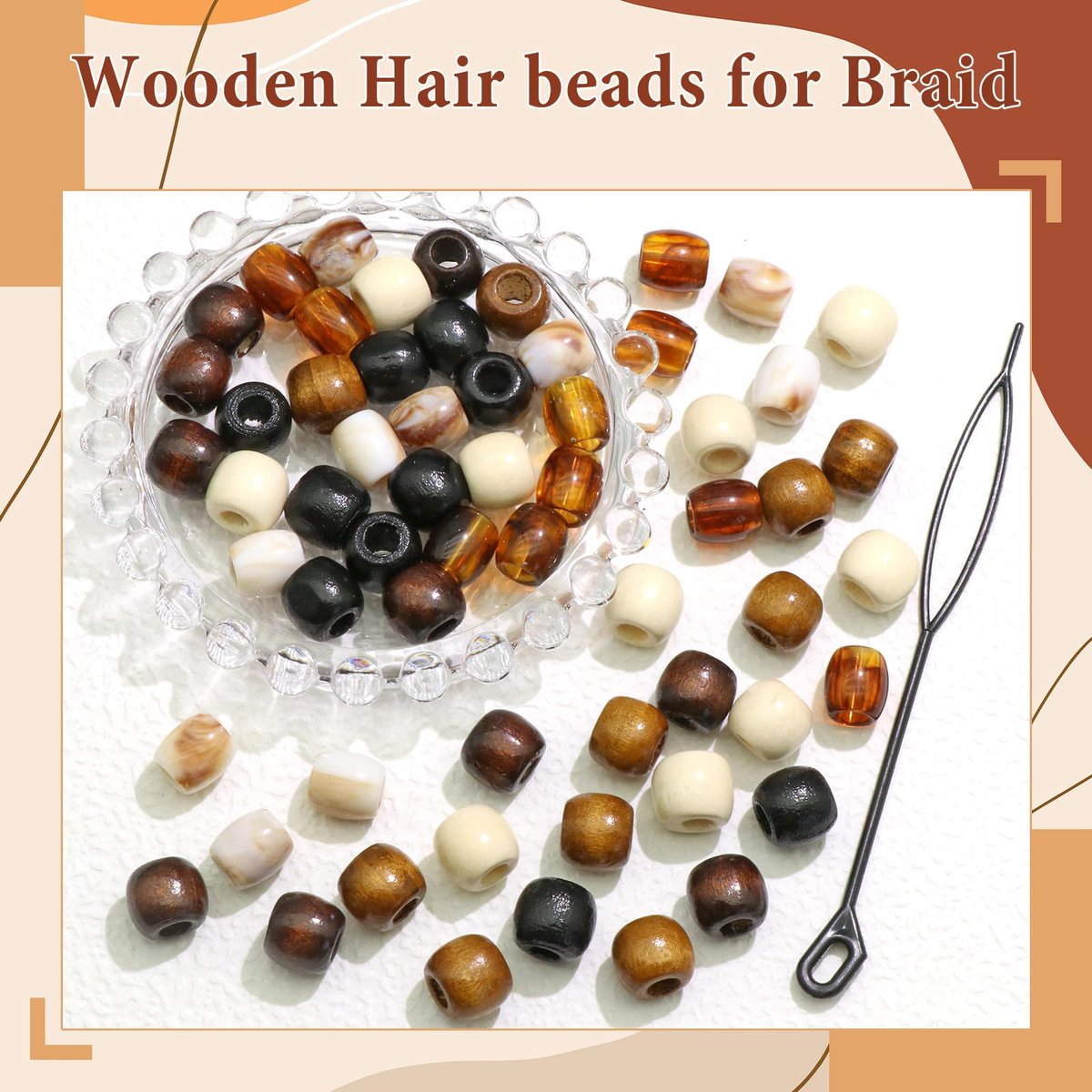 NAISKA 60Pcs Wooden Hair Braid Beads – Multi-Style Loc Hair Jewelry for Braids, Dreadlocks & DIY Hair Tube Decoration, Cuffs & Clips for Women and Men - görsel 3