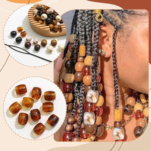 NAISKA 60Pcs Wooden Hair Braid Beads – Multi-Style Loc Hair Jewelry for Braids, Dreadlocks & DIY Hair Tube Decoration, Cuffs & Clips for Women and Men - görsel 12
