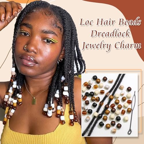 NAISKA 60Pcs Wooden Hair Braid Beads – Multi-Style Loc Hair Jewelry for Braids, Dreadlocks & DIY Hair Tube Decoration, Cuffs & Clips for Women and Men - görsel 10