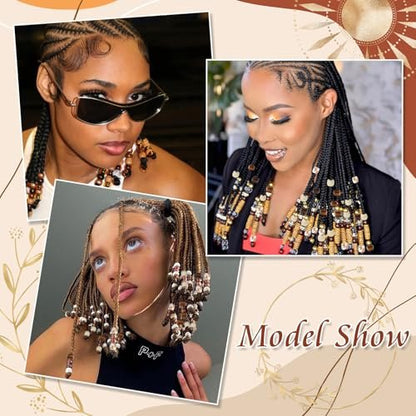 NAISKA 60Pcs Wooden Hair Braid Beads – Multi-Style Loc Hair Jewelry for Braids, Dreadlocks & DIY Hair Tube Decoration, Cuffs & Clips for Women and Men