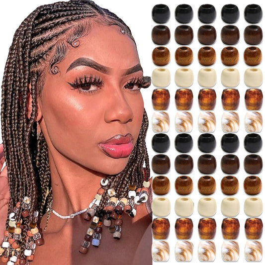 NAISKA 60Pcs Wooden Hair Braid Beads – Multi-Style Loc Hair Jewelry for Braids, Dreadlocks & DIY Hair Tube Decoration, Cuffs & Clips for Women and Men