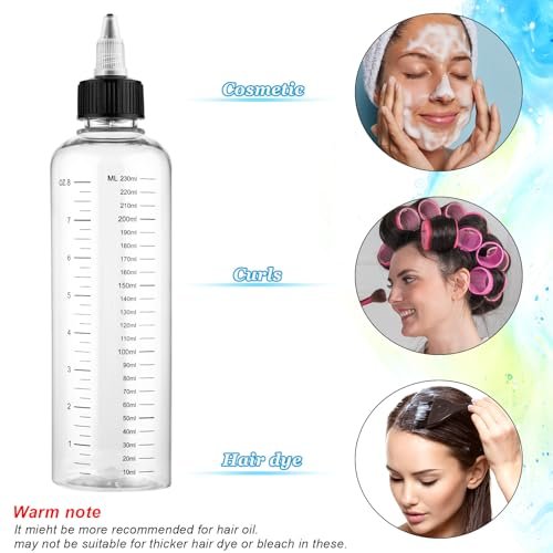Hpmjz 2 Pcs 8.5oz Applicator Bottles for Hair Dye with Graduated Scale & Twist-On Top Tip Cap - Empty Plastic Squeeze Bottles for Salon, Stylist, Home Use - görsel 14