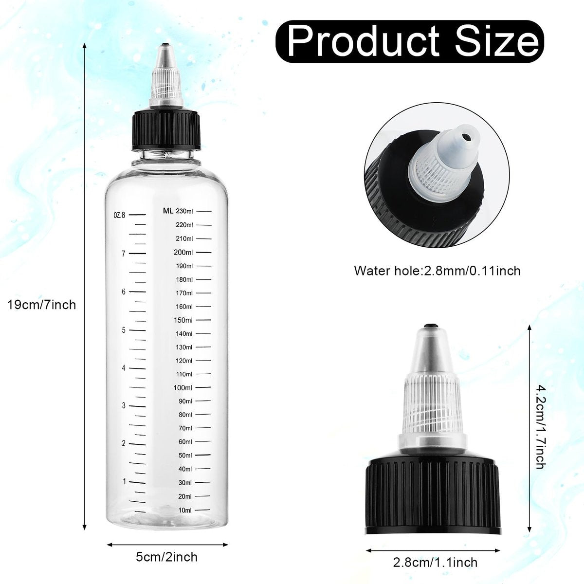 Hpmjz 2 Pcs 8.5oz Applicator Bottles for Hair Dye with Graduated Scale & Twist-On Top Tip Cap - Empty Plastic Squeeze Bottles for Salon, Stylist, Home Use - görsel 3