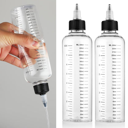Hpmjz 2 Pcs 8.5oz Applicator Bottles for Hair Dye with Graduated Scale & Twist-On Top Tip Cap - Empty Plastic Squeeze Bottles for Salon, Stylist, Home Use