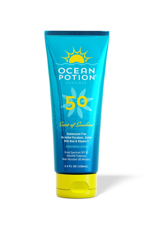 Ocean Potion SPF 50 Sunscreen Body Lotion, Broad Spectrum UVA/UVB Protection with Aloe and Vitamin E, Water-Resistant Non-Greasy Travel Size Sunscreen, 3.4 oz