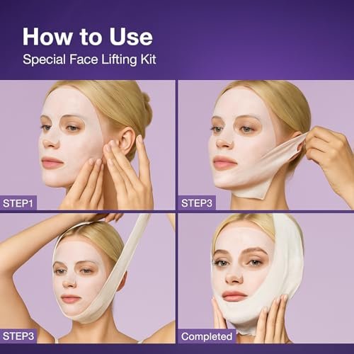 ARESSA SKYBDY BIO Lifting-Sil Full Face Mask – NAD+, NMN, Collagen & Peptides – Tightens Jawline & Neck – Reduces Wrinkles & Lines – Firming & Hydrating – 4 Sheets + Bonus Lifting Band - görsel 8