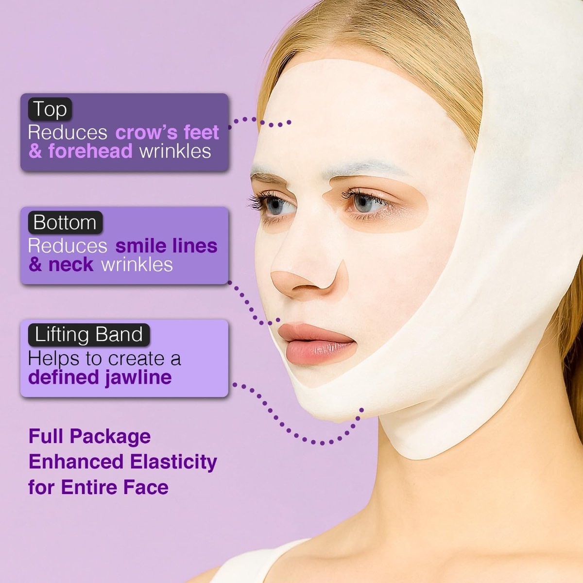 ARESSA SKYBDY BIO Lifting-Sil Full Face Mask – NAD+, NMN, Collagen & Peptides – Tightens Jawline & Neck – Reduces Wrinkles & Lines – Firming & Hydrating – 4 Sheets + Bonus Lifting Band - görsel 5