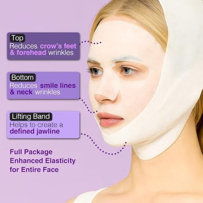 ARESSA SKYBDY BIO Lifting-Sil Full Face Mask – NAD+, NMN, Collagen & Peptides – Tightens Jawline & Neck – Reduces Wrinkles & Lines – Firming & Hydrating – 4 Sheets + Bonus Lifting Band