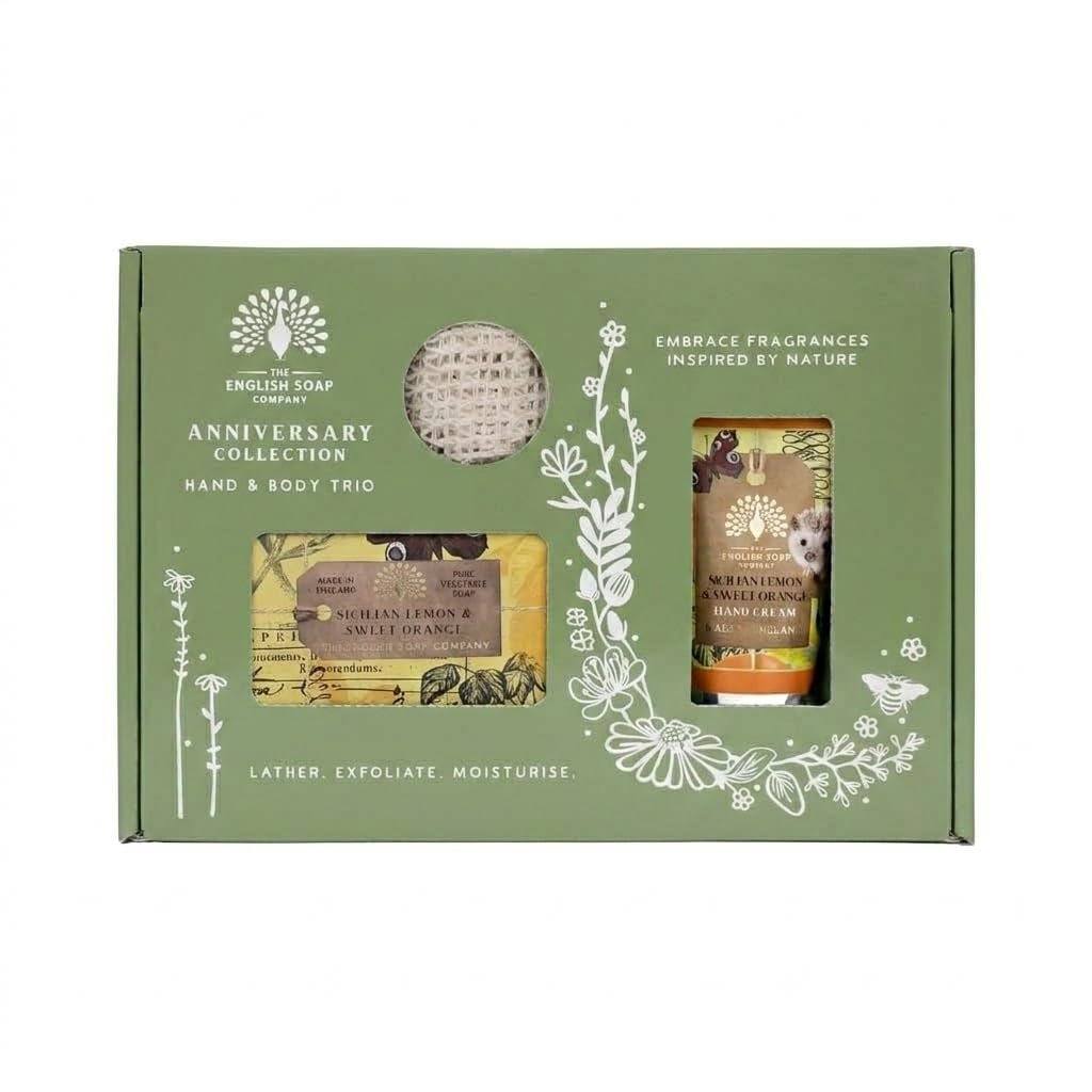 The English Soap Company Anniversary Collection Luxury Hand and Body Trio Gift Set - Sicilian Lemon & Sweet Orange (6.7 oz, Pack of 1) - görsel 1