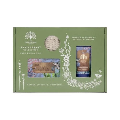 The English Soap Company Anniversary Collection Luxury Hand and Body Trio Gift Set - Sandalwood, Cedarwood, Amber, Fresh North Sea Breeze