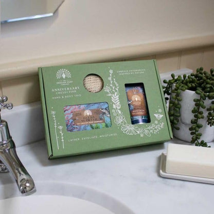 The English Soap Company Anniversary Collection Luxury Hand and Body Trio Gift Set - Sandalwood, Cedarwood, Amber, Fresh North Sea Breeze