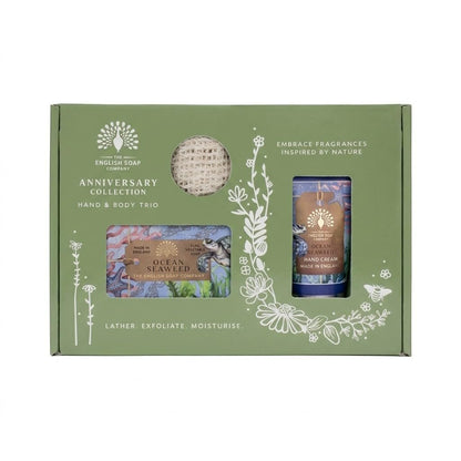 The English Soap Company Anniversary Collection Luxury Hand and Body Trio Gift Set - Sandalwood, Cedarwood, Amber, Fresh North Sea Breeze