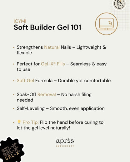 Aprés Soft Gel Builder in a Bottle – Self-Leveling Soak-Off Gel-X Nail Extension Thickening Strengthener (0.5 Fl Oz, Clear) Avelisse