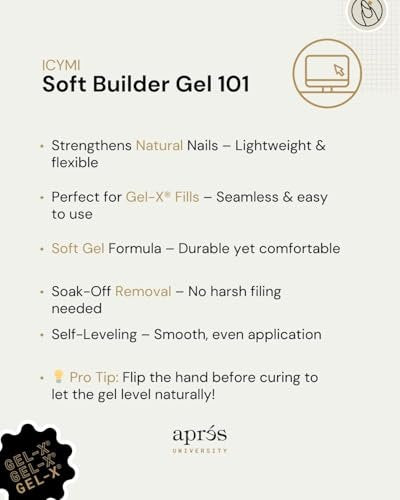 Aprés Soft Gel Builder in a Bottle – Self-Leveling Soak-Off Gel-X Nail Extension Thickening Strengthener (0.5 Fl Oz, Clear) Avelisse