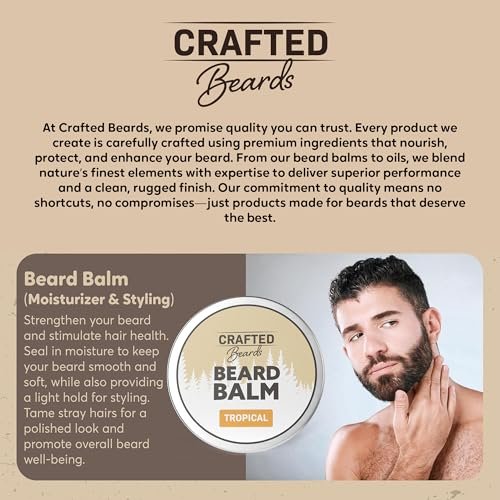 Crafted Beards Beard Balm – Tropical Scent – Light Hold – 2 oz Tin – Beard Wax & Conditioner - görsel 8