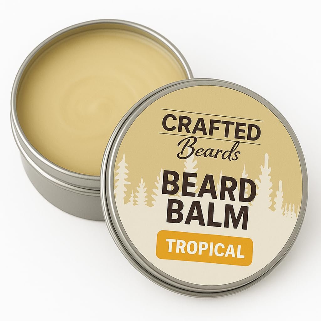 Crafted Beards Beard Balm – Tropical Scent – Light Hold – 2 oz Tin – Beard Wax & Conditioner - görsel 1