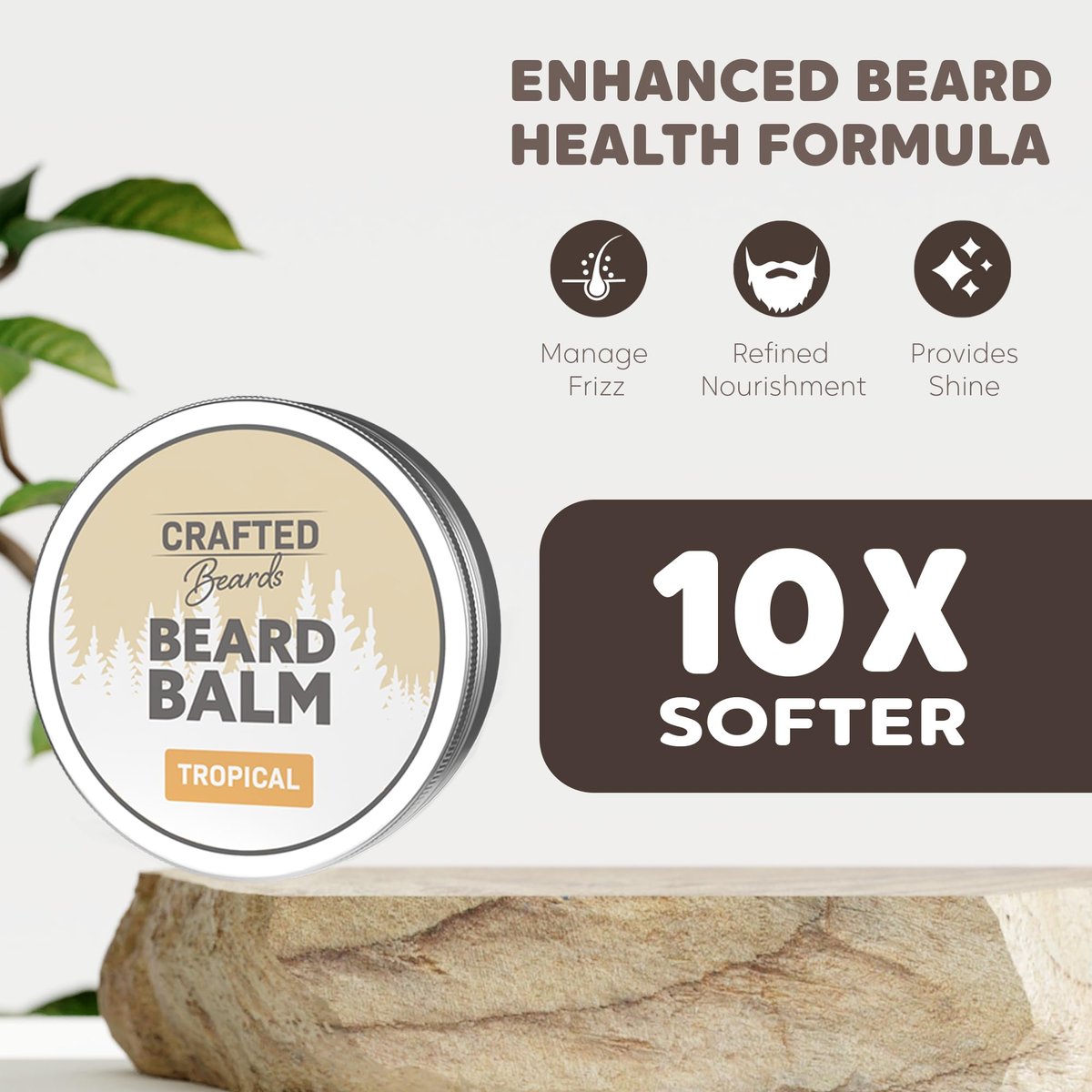Crafted Beards Beard Balm – Tropical Scent – Light Hold – 2 oz Tin – Beard Wax & Conditioner - görsel 5