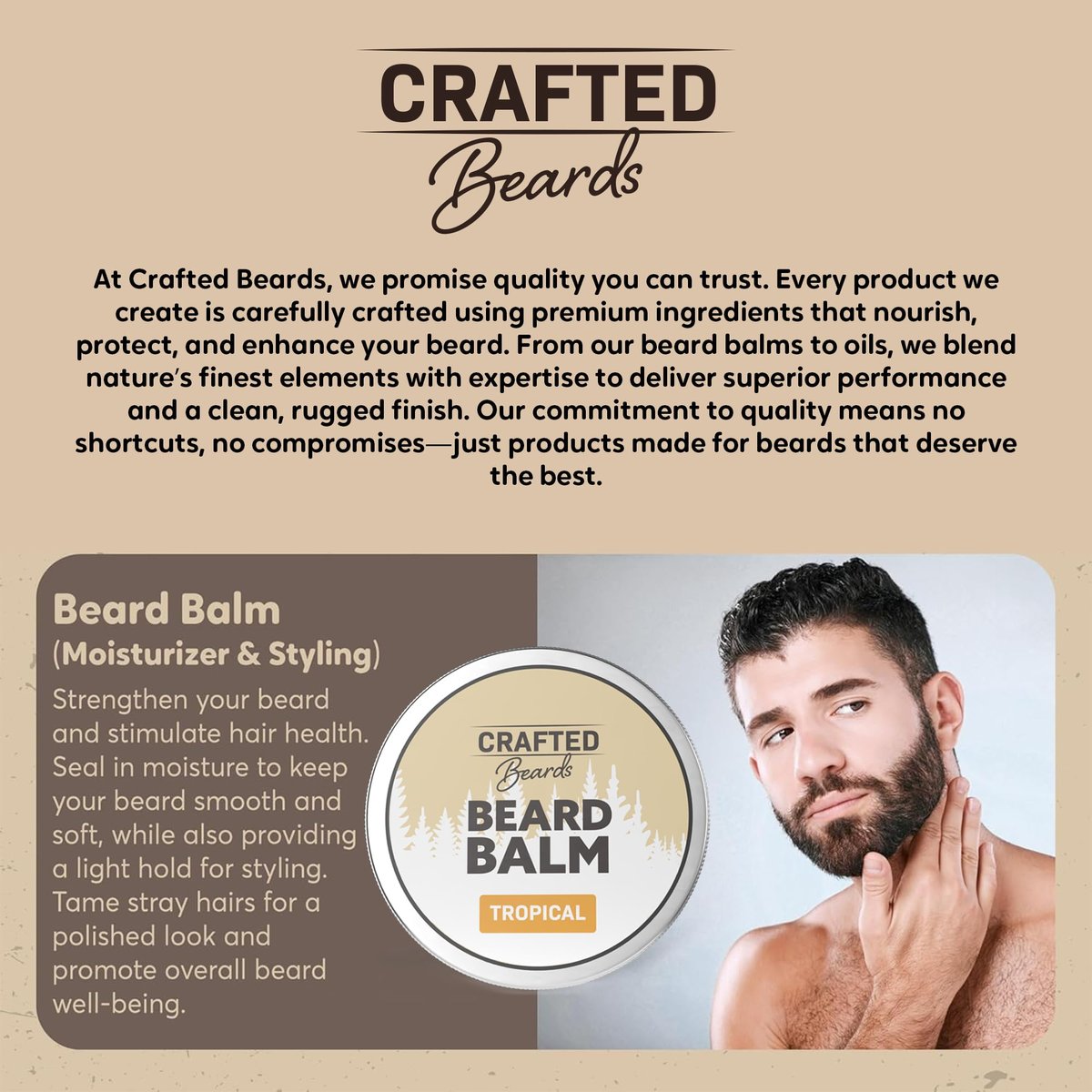 Crafted Beards Beard Balm – Tropical Scent – Light Hold – 2 oz Tin – Beard Wax & Conditioner - görsel 7