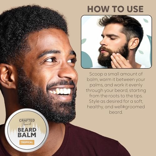 Crafted Beards Beard Balm – Tropical Scent – Light Hold – 2 oz Tin – Beard Wax & Conditioner - görsel 10