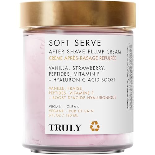 Truly Beauty Soft Serve After Shave Plump Cream - Hydrating Post-Shave Moisturizer with Hyaluronic Acid & Peptides, Strawberry, Vanilla & Amber Scent, 6 oz Avelisse